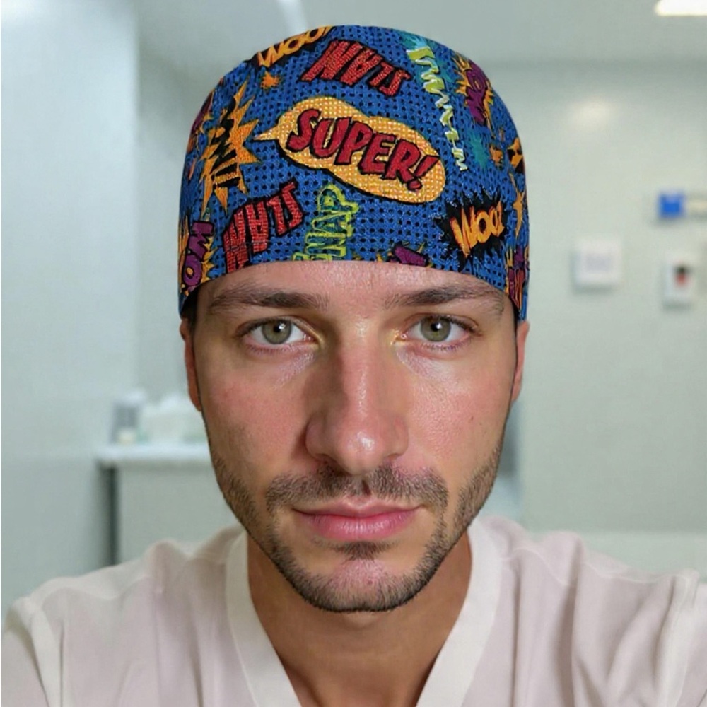 Men's Blue Comic-Print Surgical Cap - Unbranded